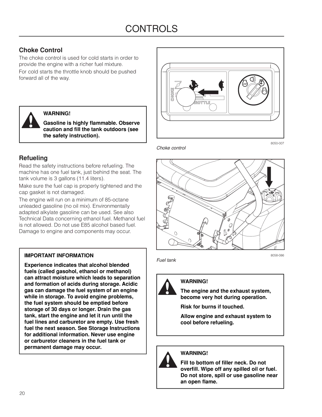 Husqvarna 966582201, 966809001, RZ4219 BF warranty Choke Control, Refueling 