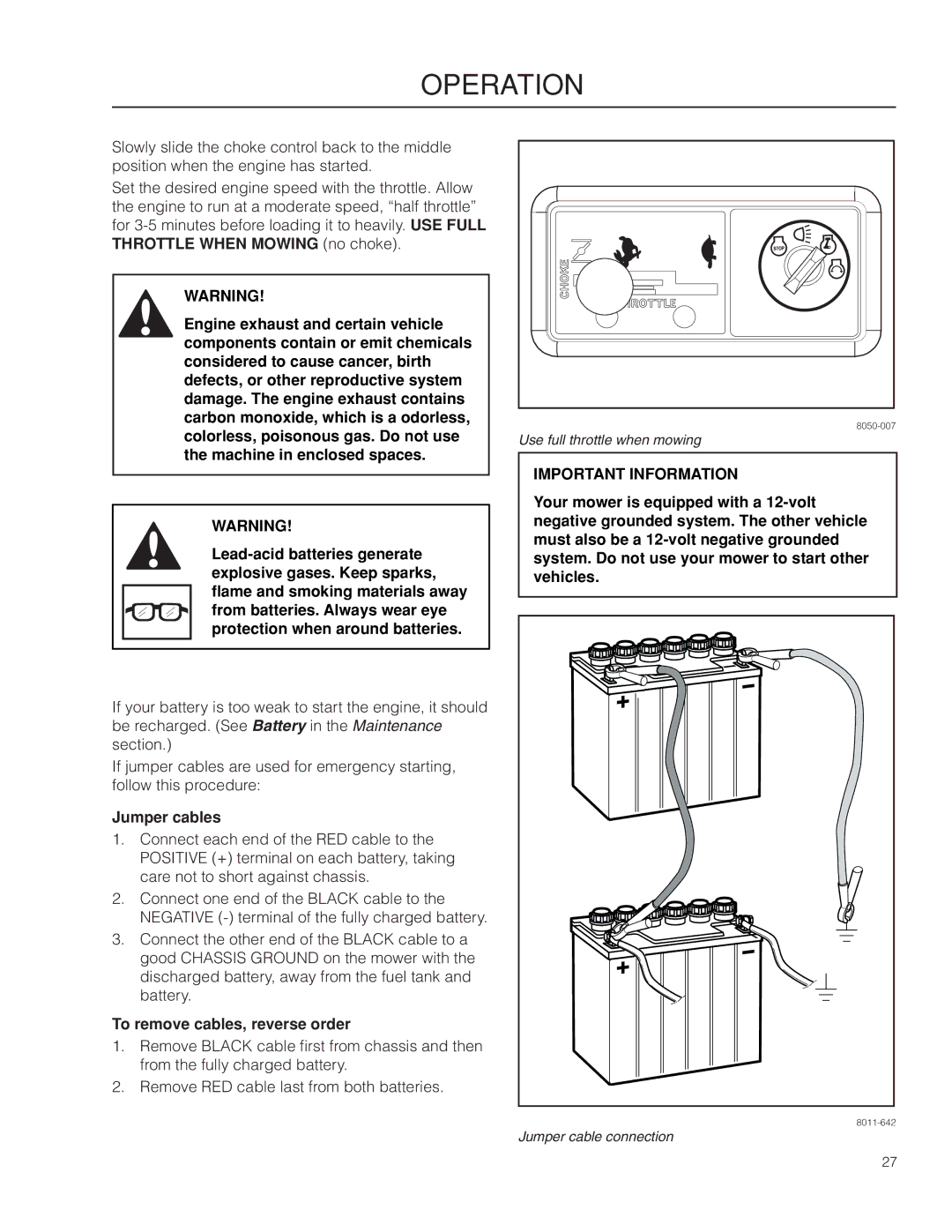 Husqvarna 966582201, 966809001, RZ4219 BF warranty Jumper cables, To remove cables, reverse order 