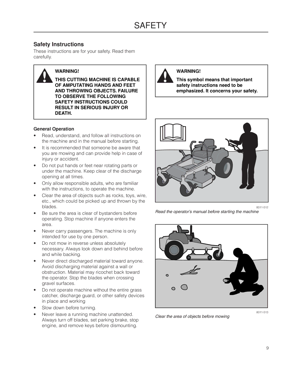 Husqvarna 966809001, 966582201, RZ4219 BF warranty Safety Instructions, General Operation 