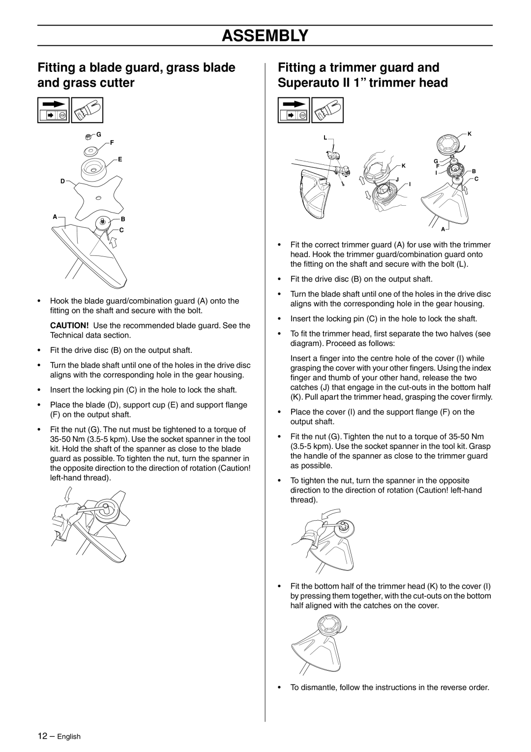 Husqvarna 966609201 manual Fitting a blade guard, grass blade and grass cutter 