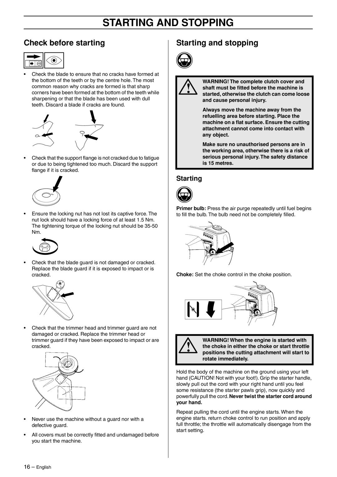 Husqvarna 966609201 manual Starting and Stopping, Check before starting, Starting and stopping 