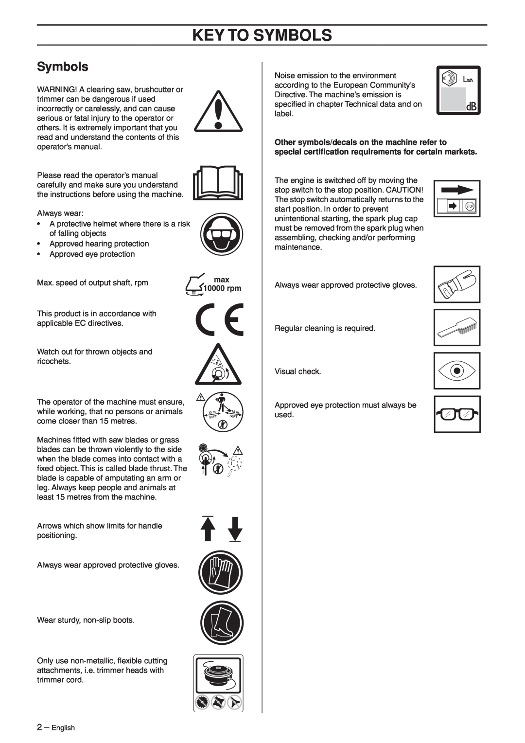 Husqvarna 966609201 manual Key To Symbols 
