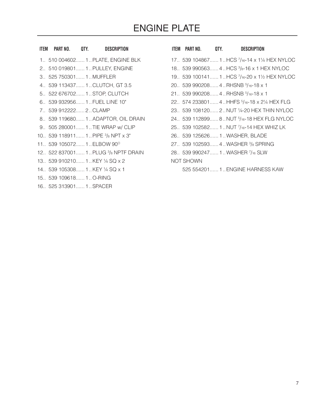 Husqvarna P-ZT60 / 966613502 warranty QTY Description Item Part no 