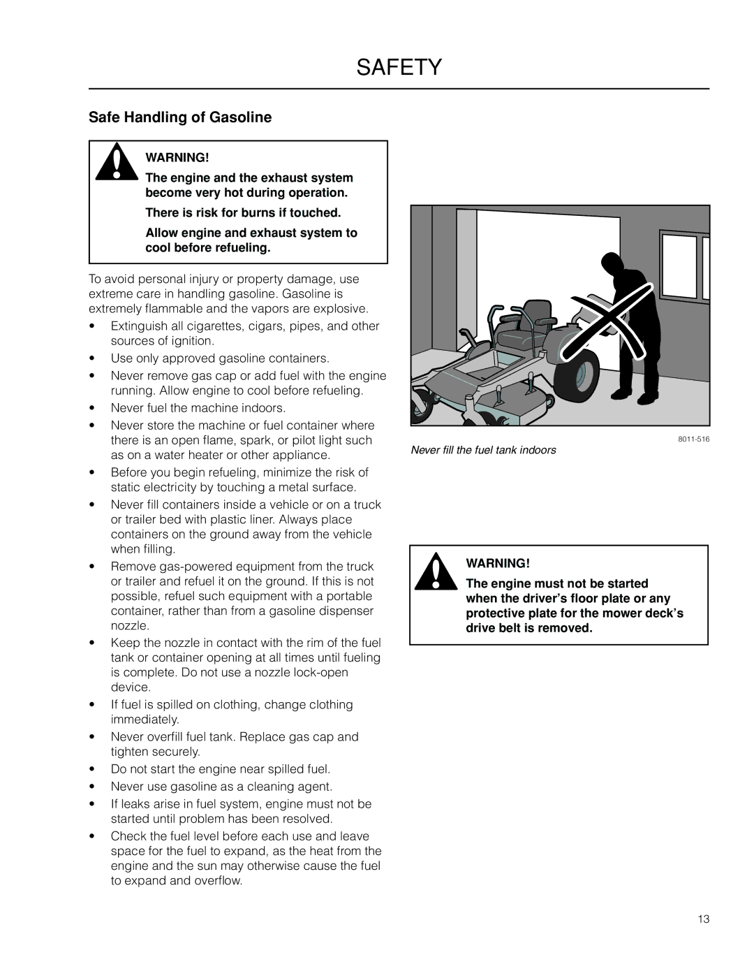 Husqvarna PZ34FX BF, 966614701, 966614401, 966553901, PZ6034FX warranty Safe Handling of Gasoline 