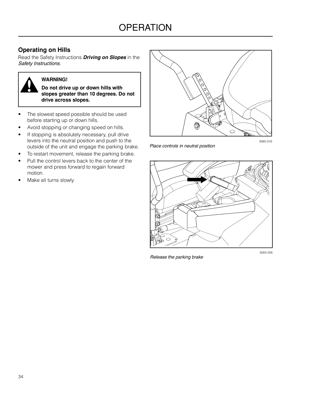 Husqvarna PZ6034FX, 966614701, 966614401, 966553901, PZ34FX BF warranty Operating on Hills 