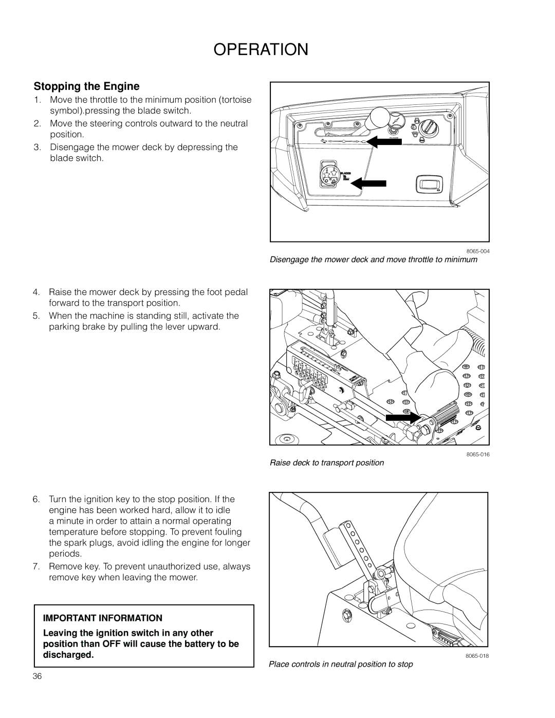 Husqvarna 966614401, 966614701, 966553901, PZ34FX BF, PZ6034FX warranty Stopping the Engine 