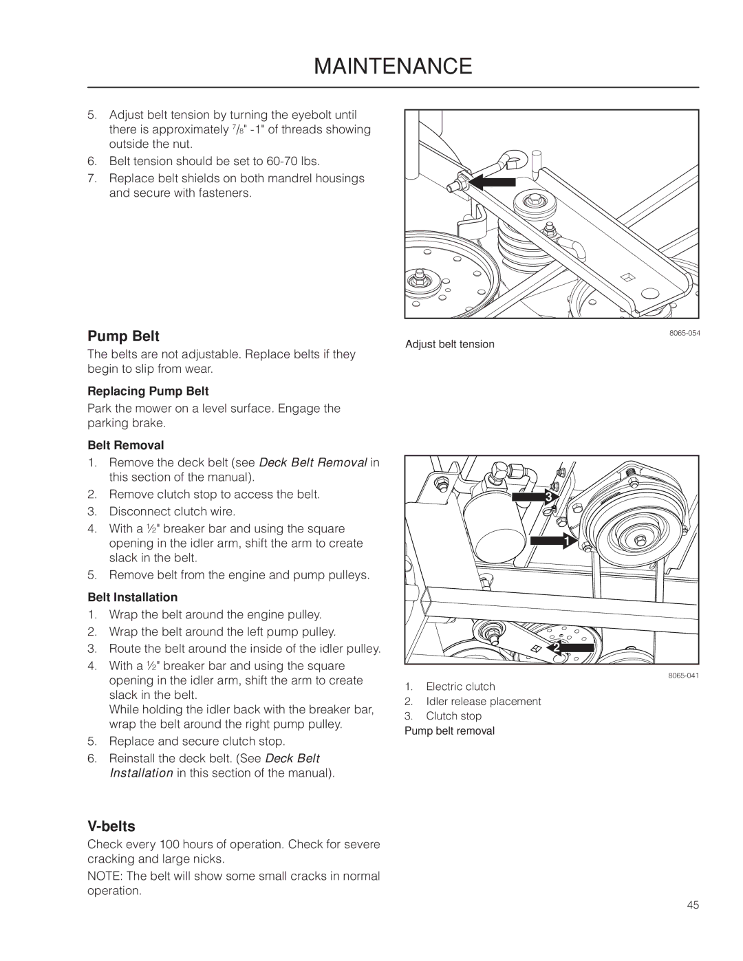 Husqvarna 966614701, 966614401, 966553901, PZ34FX BF warranty Belts, Replacing Pump Belt, Belt Removal, Belt Installation 