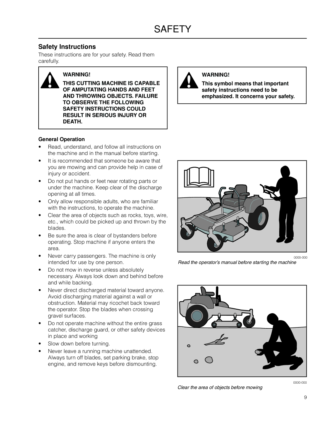 Husqvarna PZ6034FX, 966614701, 966614401, 966553901, PZ34FX BF warranty Safety Instructions, General Operation 