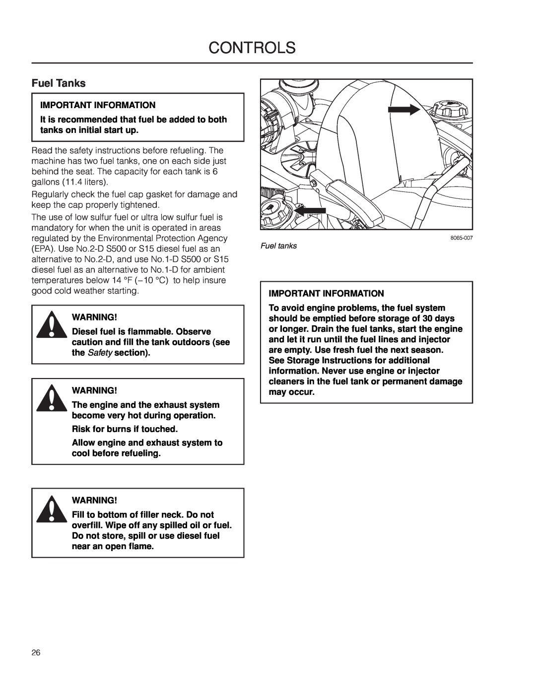 Husqvarna 966616701, PZ29D CE manual Fuel Tanks, Risk for burns if touched, Controls, Important Information 