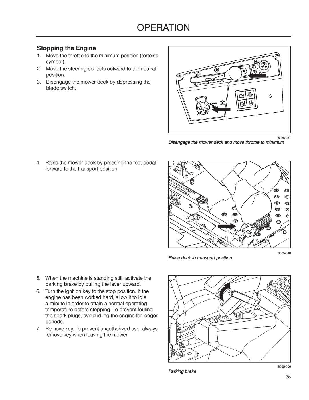 Husqvarna PZ29D CE, 966616701 manual Stopping the Engine, Operation 