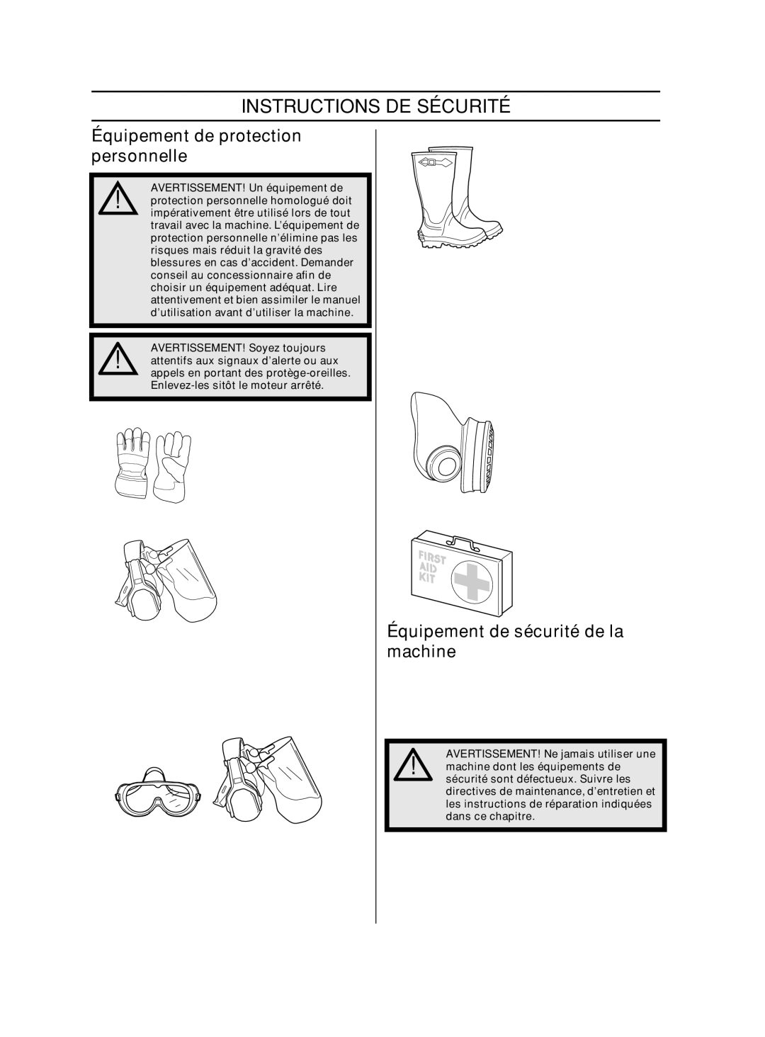 Husqvarna 966629602 Instructions DE Sécurité, Équipement de protection personnelle, Équipement de sécurité de la machine 