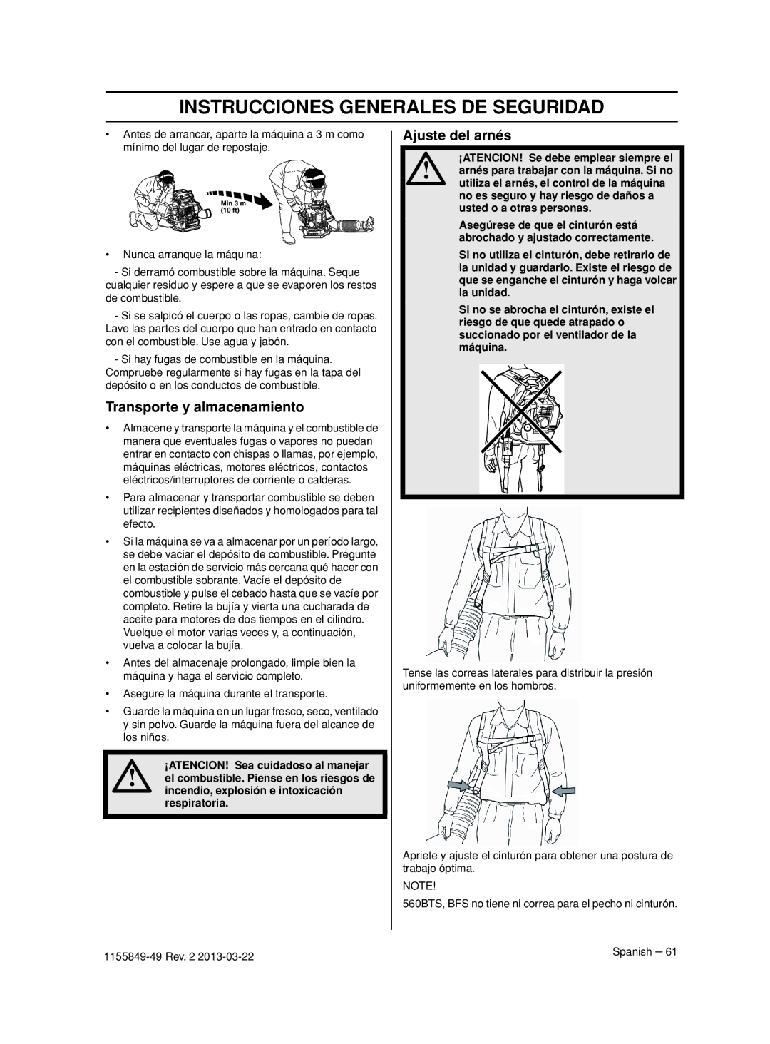 Husqvarna 966629602, 966631102, 966629501, 966629402, 966629701 Transporte y almacenamiento, Ajuste del arnés 