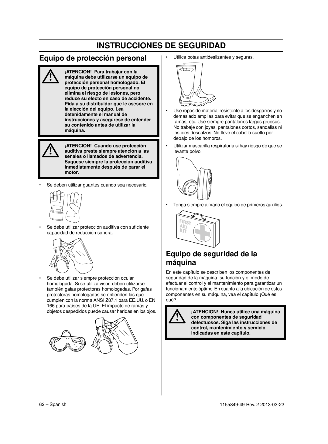 Husqvarna 966629501 Instrucciones DE Seguridad, Equipo de protección personal, Equipo de seguridad de la máquina 