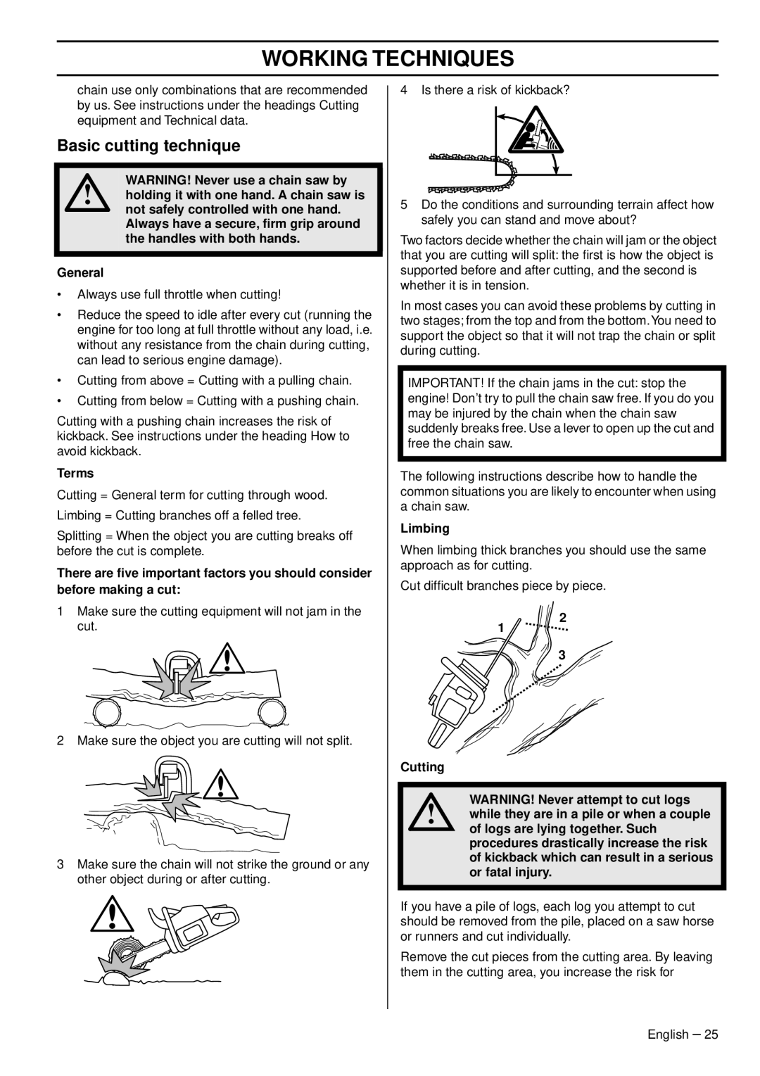 Husqvarna 966648206 manuel dutilisation Basic cutting technique 