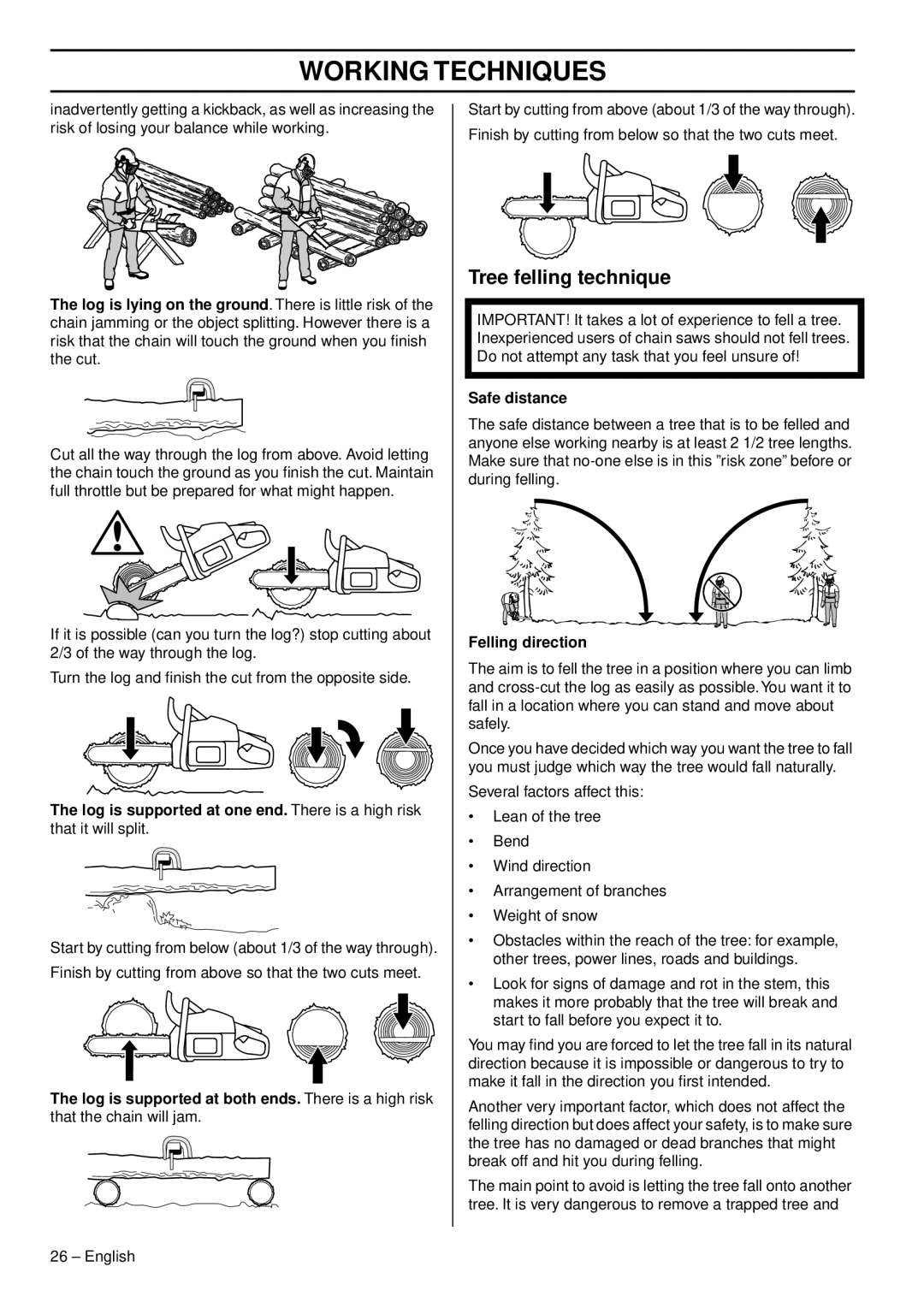 Husqvarna 966648206 manuel dutilisation Tree felling technique, Safe distance, Felling direction 