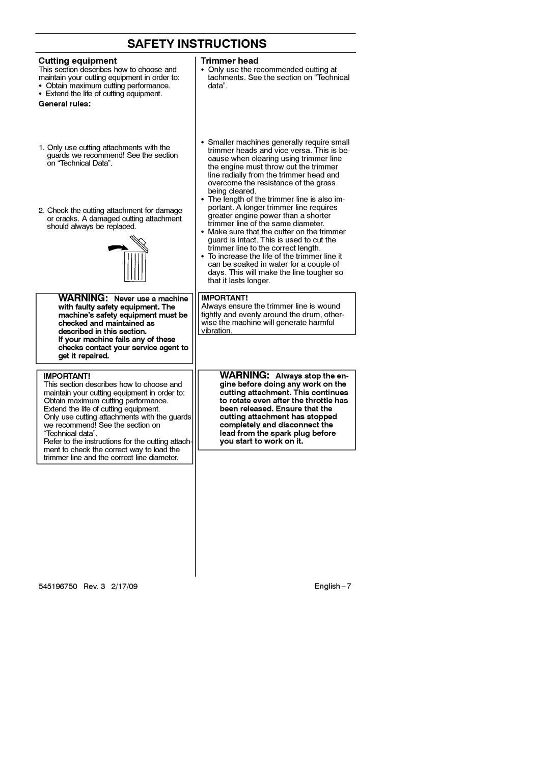 Husqvarna 128 L, 966648603, 128 C manual Trimmer head, General rules, Trimmer line of the same diameter 