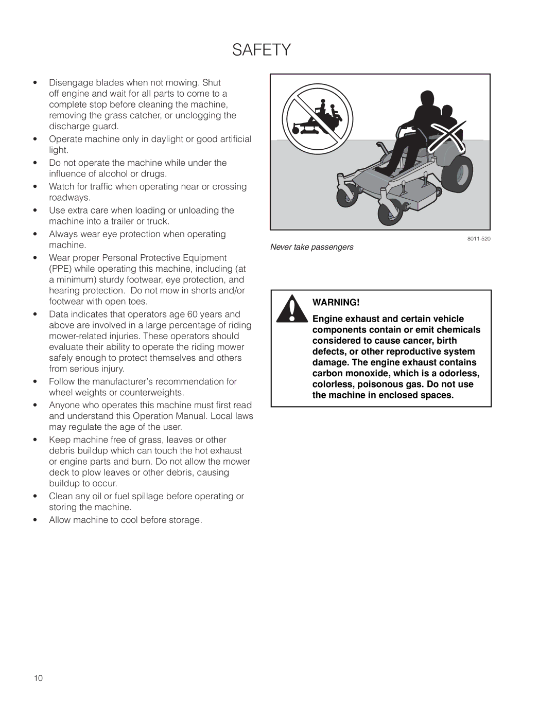 Husqvarna 966659502, EZ4824TF BF warranty Never take passengers 