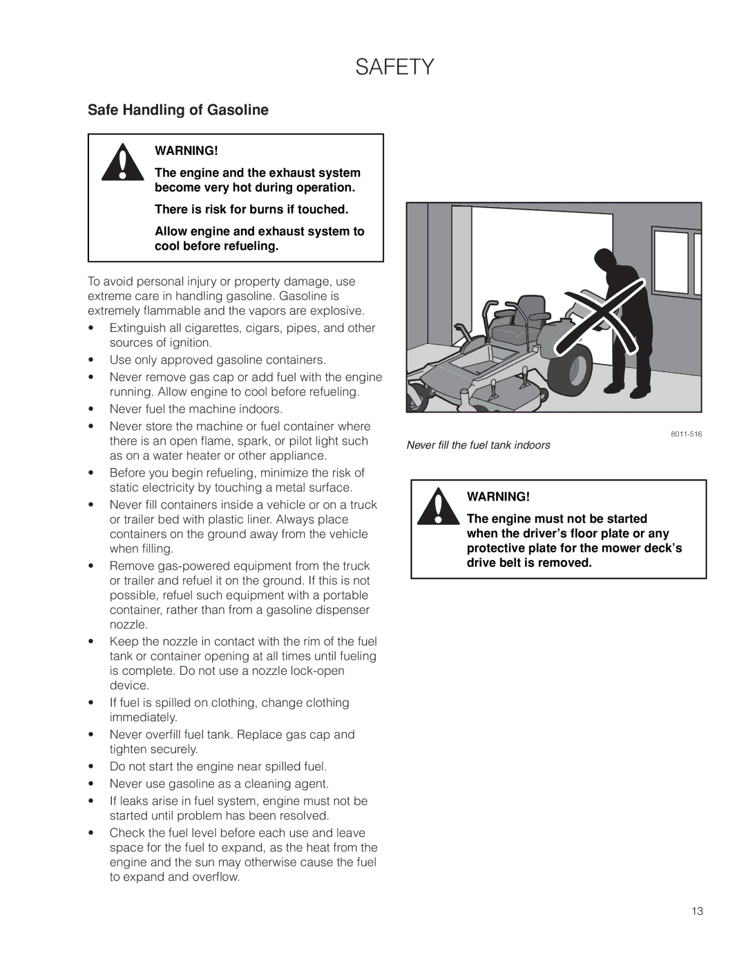 Husqvarna EZ4824TF BF, 966659502 warranty Safe Handling of Gasoline 