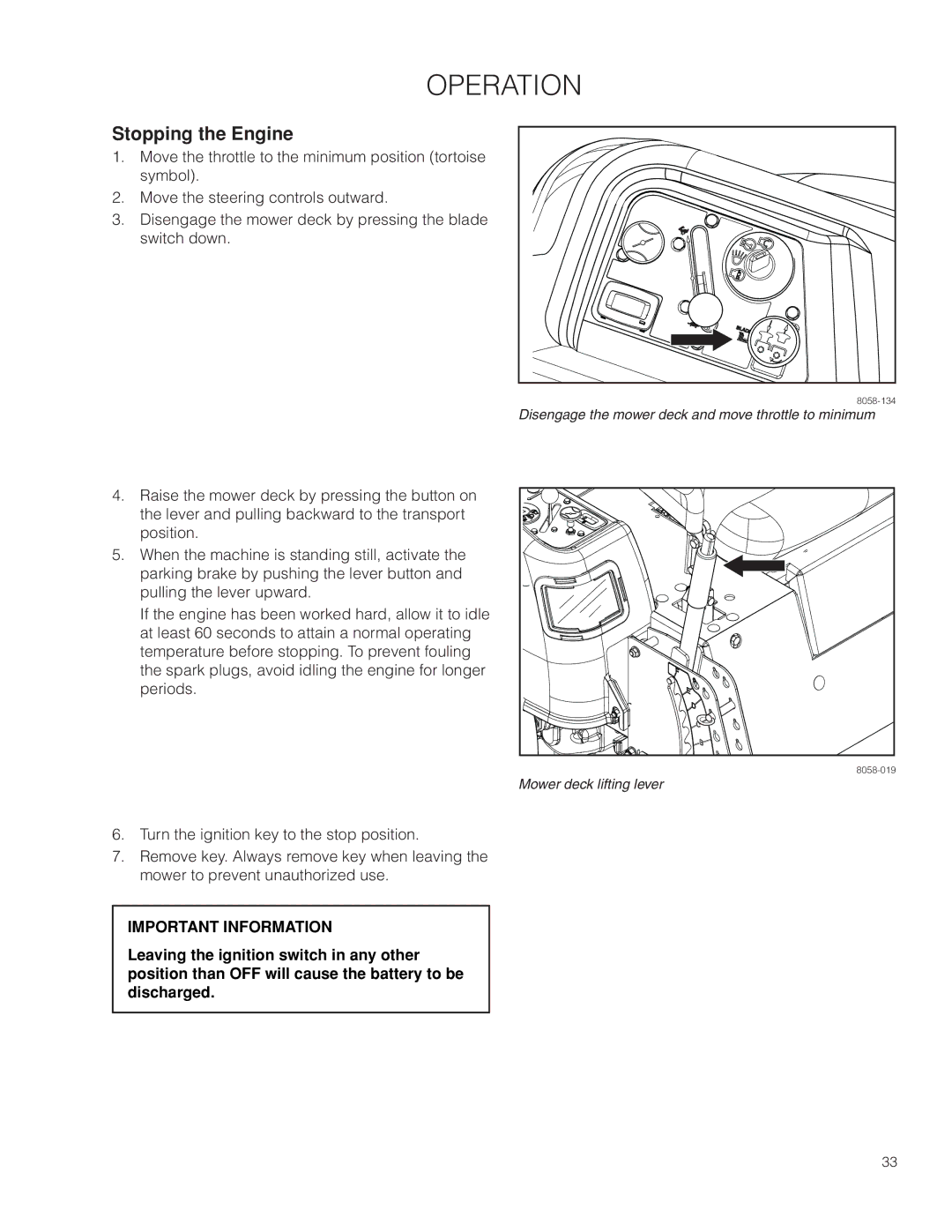 Husqvarna EZ4824TF BF, 966659502 warranty Stopping the Engine 