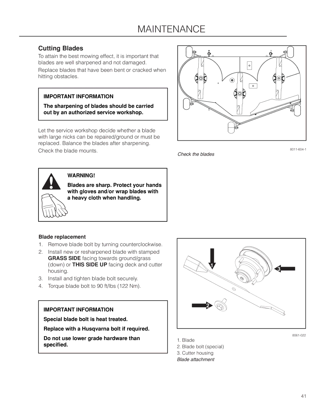 Husqvarna EZ4824TF BF, 966659502 warranty Cutting Blades, Blade replacement 