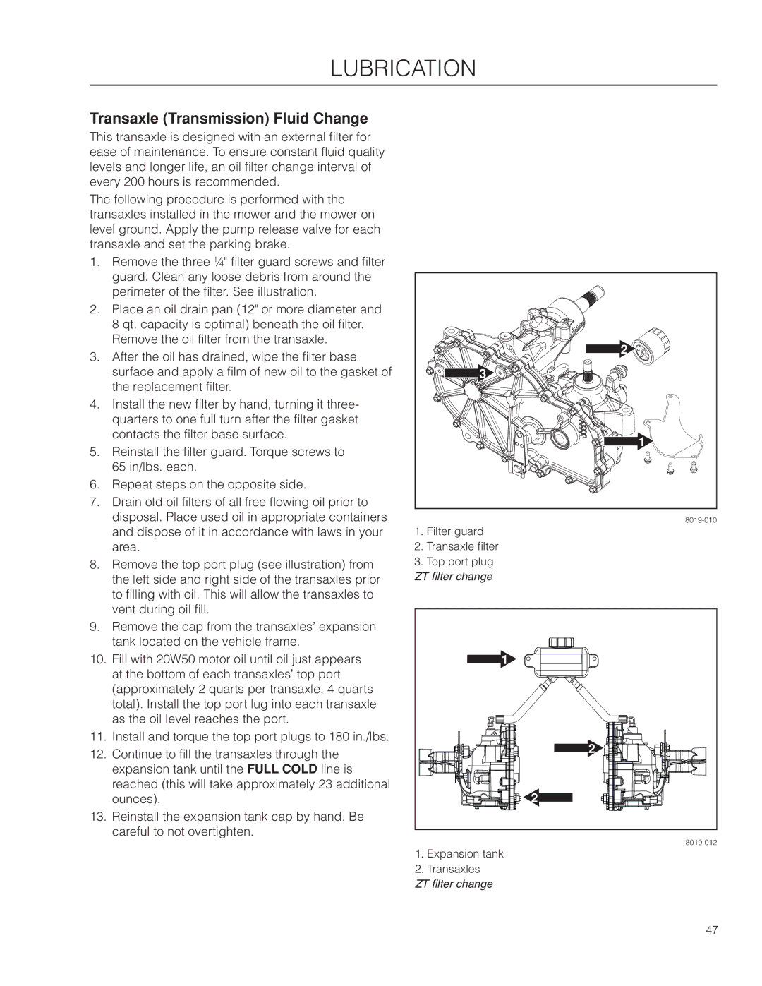 Husqvarna EZ4824TF BF, 966659502 warranty Transaxle Transmission Fluid Change 