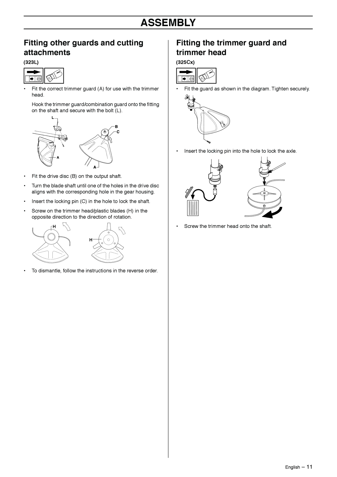 Husqvarna 966765403 manual Fitting other guards and cutting attachments, Fitting the trimmer guard and trimmer head 