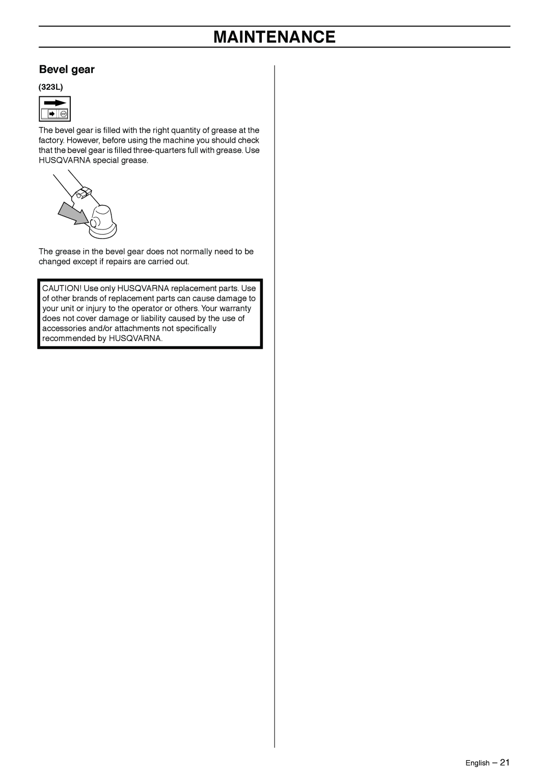 Husqvarna 966765403 manual Bevel gear 