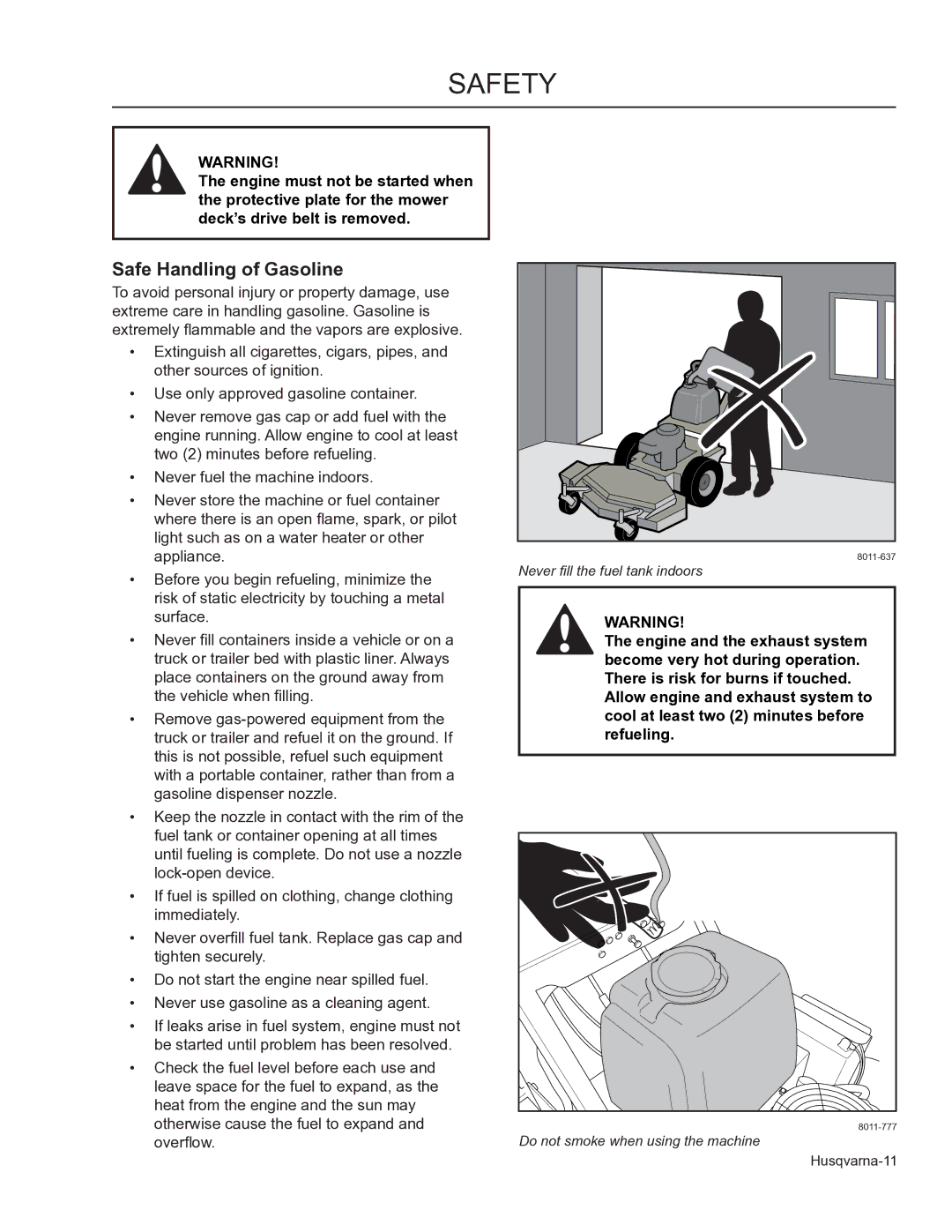 Husqvarna WHF3617, 966947008, 966947005 manual Safe Handling of Gasoline 