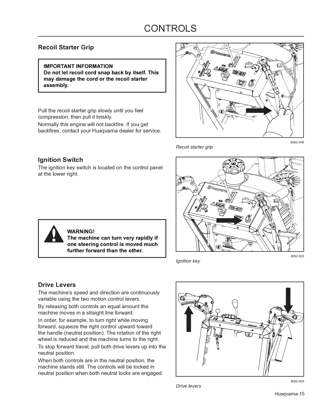 Husqvarna 966947008, 966947005, WHF3617 manual Recoil Starter Grip, Ignition Switch, Drive Levers 