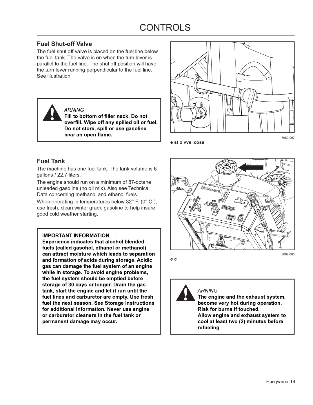 Husqvarna 966947005, 966947008, WHF3617 manual Fuel Shut-off Valve, Fuel Tank 