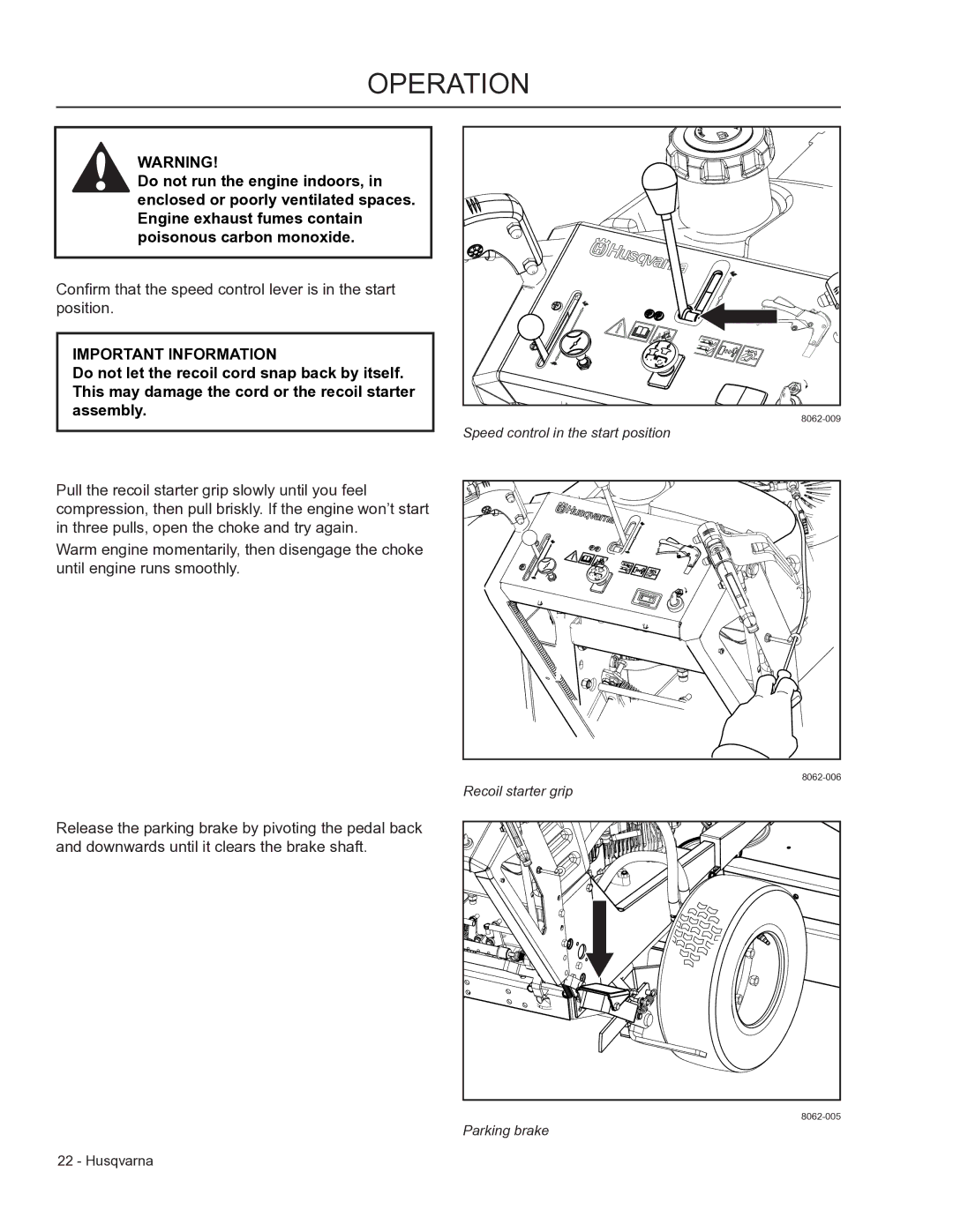 Husqvarna 966947005, 966947008, WHF3617 manual Speed control in the start position 