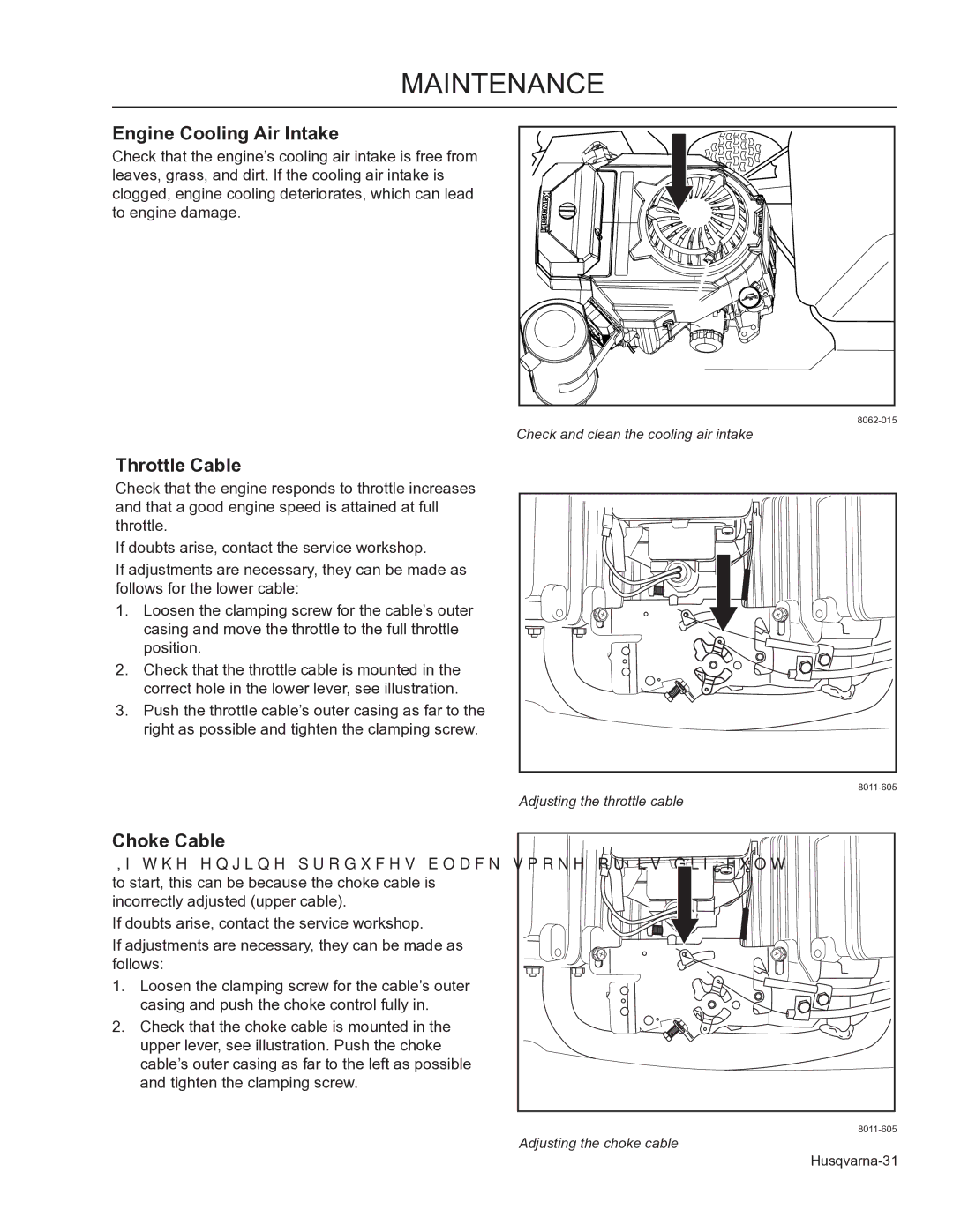 Husqvarna 966947005, 966947008, WHF3617 manual Engine Cooling Air Intake, Throttle Cable, Choke Cable 