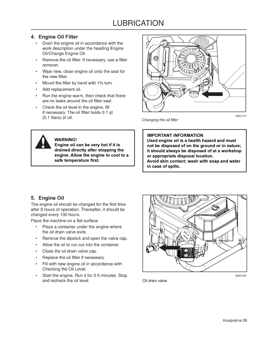 Husqvarna 966947008, 966947005, WHF3617 manual Engine Oil Filter 