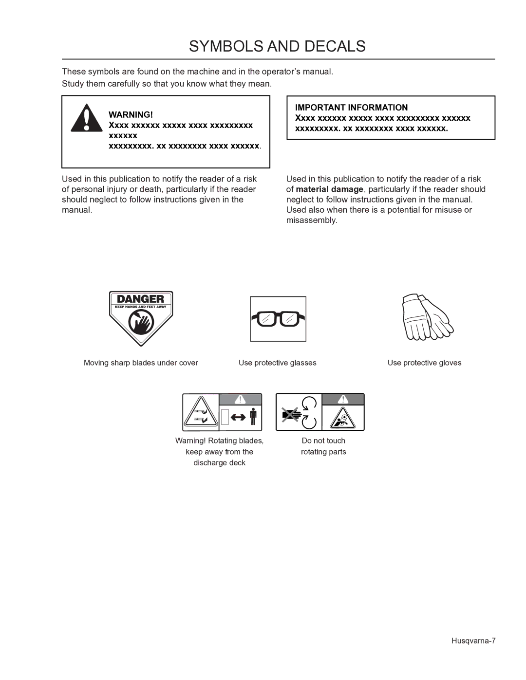 Husqvarna 966947005, 966947008, WHF3617 manual Symbols and decals 