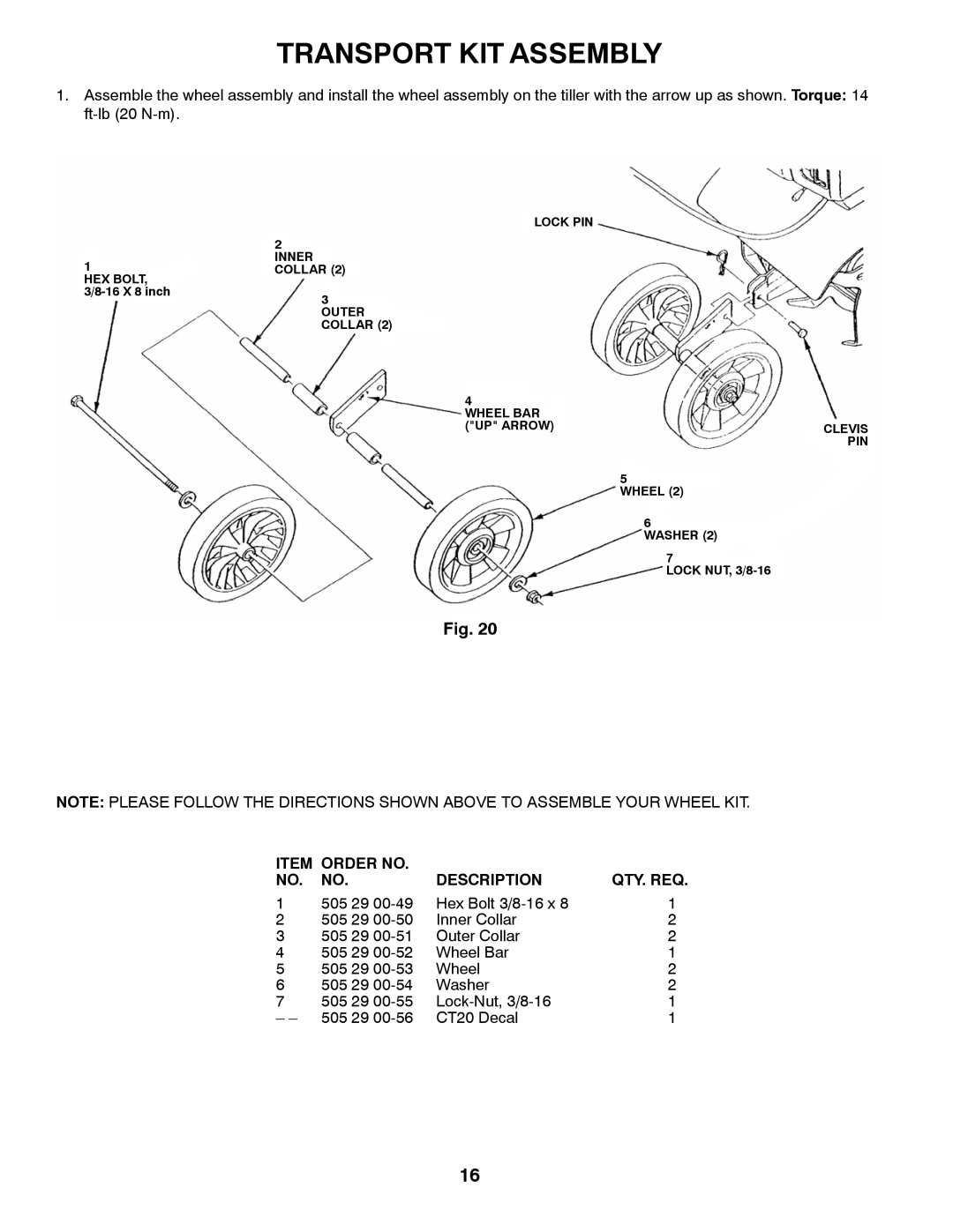 Husqvarna 966957301 specifications Transport KIT Assembly, Order no Description QTY. REQ 