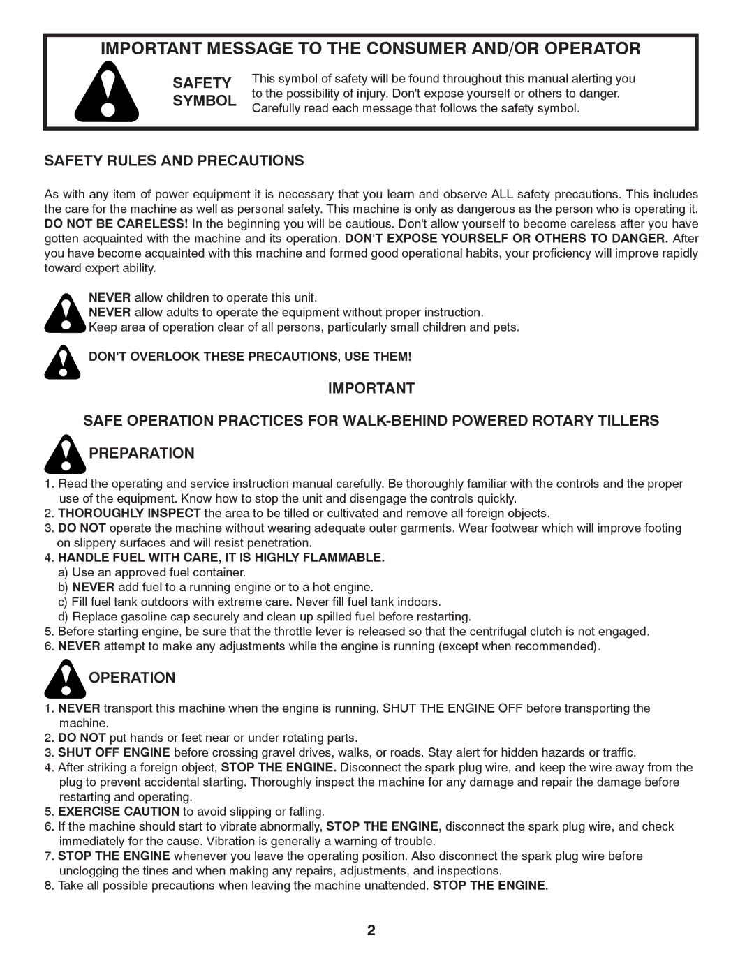 Husqvarna 966957301 specifications Symbol, Safety Rules and Precautions, Operation 