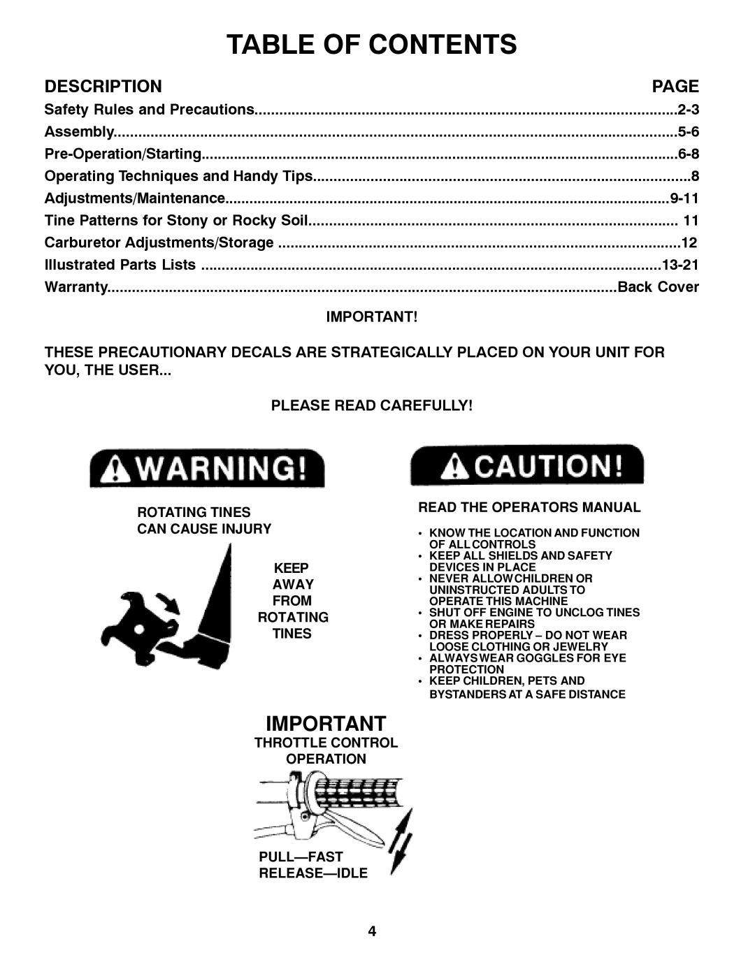 Husqvarna 966957301 specifications Table of Contents 