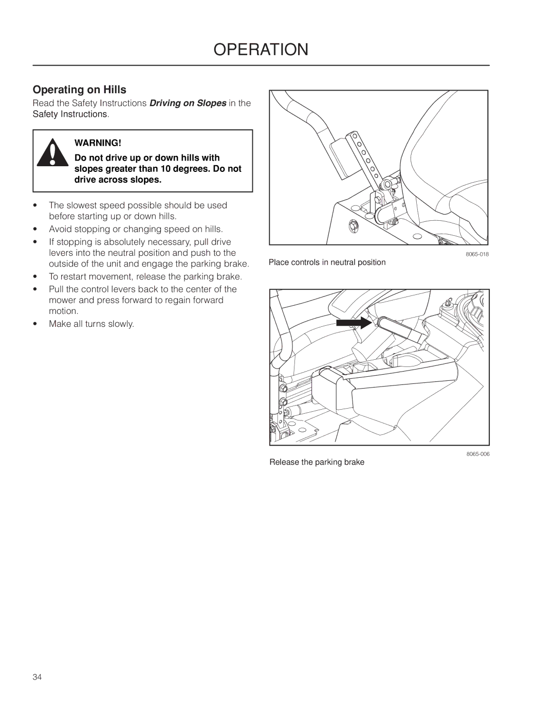 Husqvarna PZ5430, 967004001, 966614001, PZ5426FX warranty Operating on Hills 