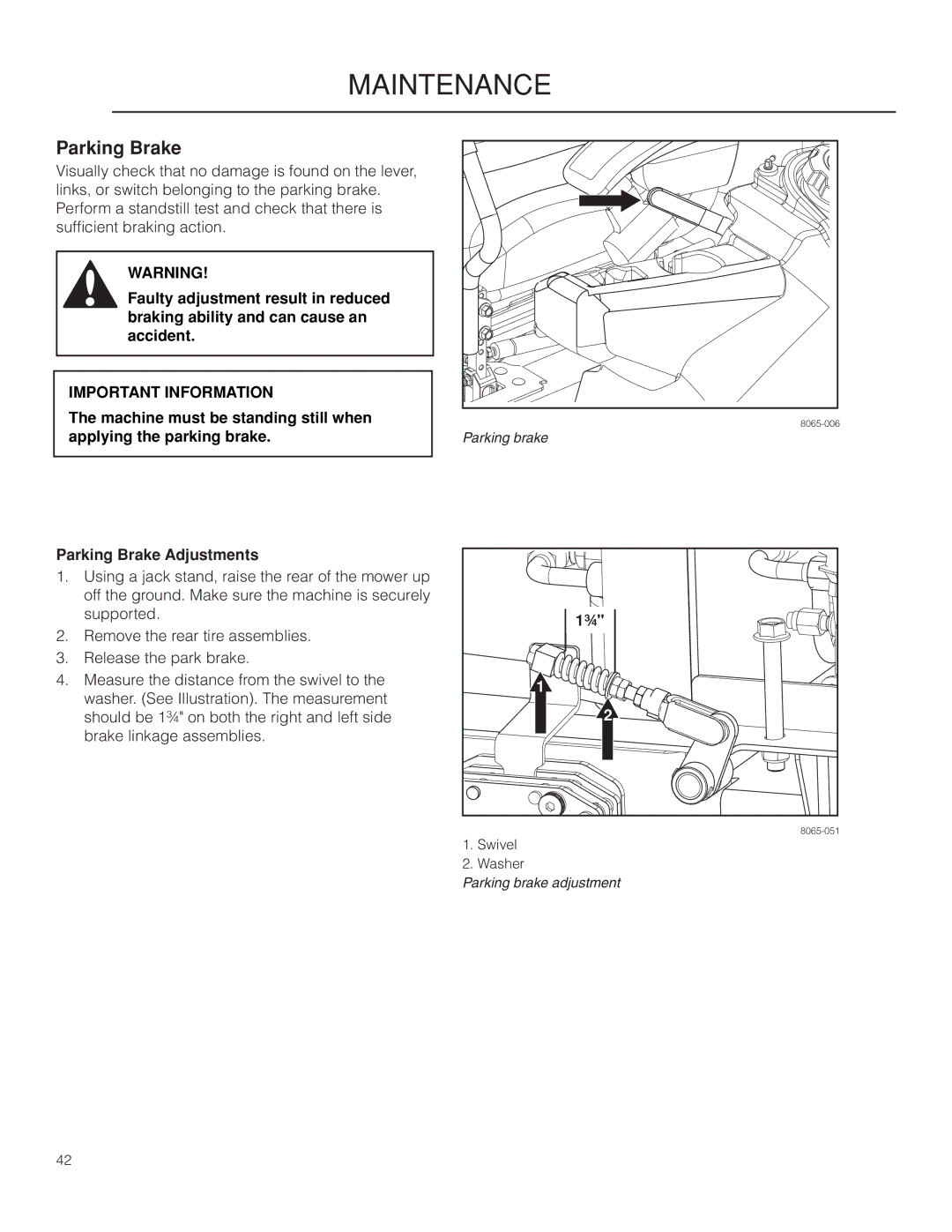 Husqvarna PZ5430, 967004001, 966614001, PZ5426FX warranty Parking brake adjustment 