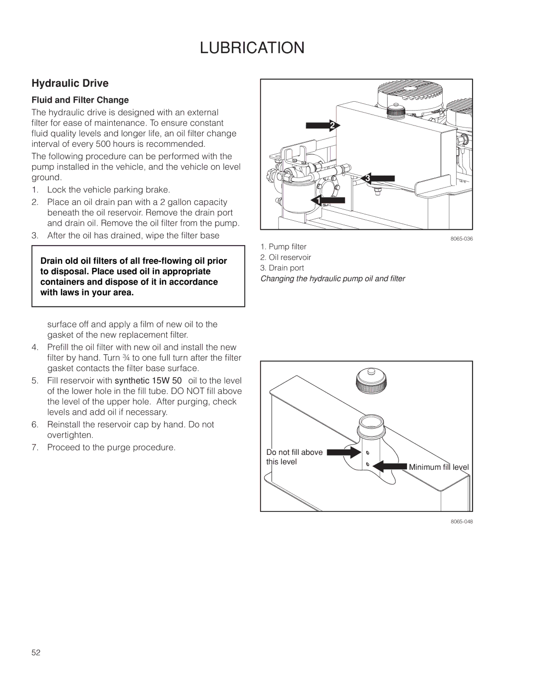 Husqvarna 967004001, 966614001, PZ5430, PZ5426FX warranty Hydraulic Drive, Fluid and Filter Change 