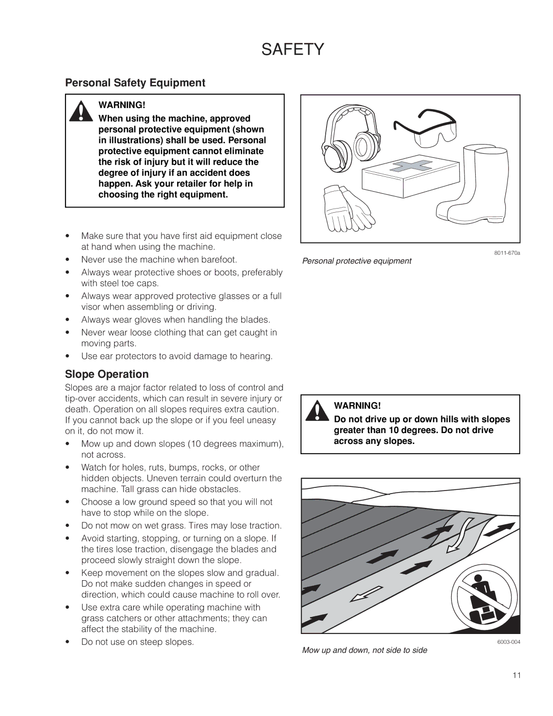 Husqvarna RZ46215, 967009803 warranty Personal Safety Equipment, Slope Operation 