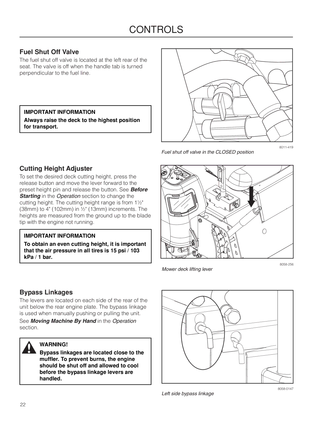 Husqvarna 967009803, RZ46215 warranty Fuel Shut Off Valve, Cutting Height Adjuster, Bypass Linkages 