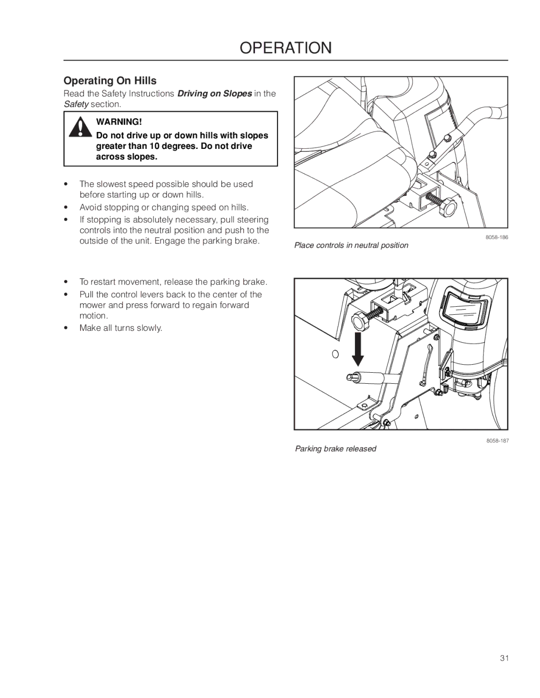 Husqvarna RZ46215, 967009803 warranty Operating On Hills 