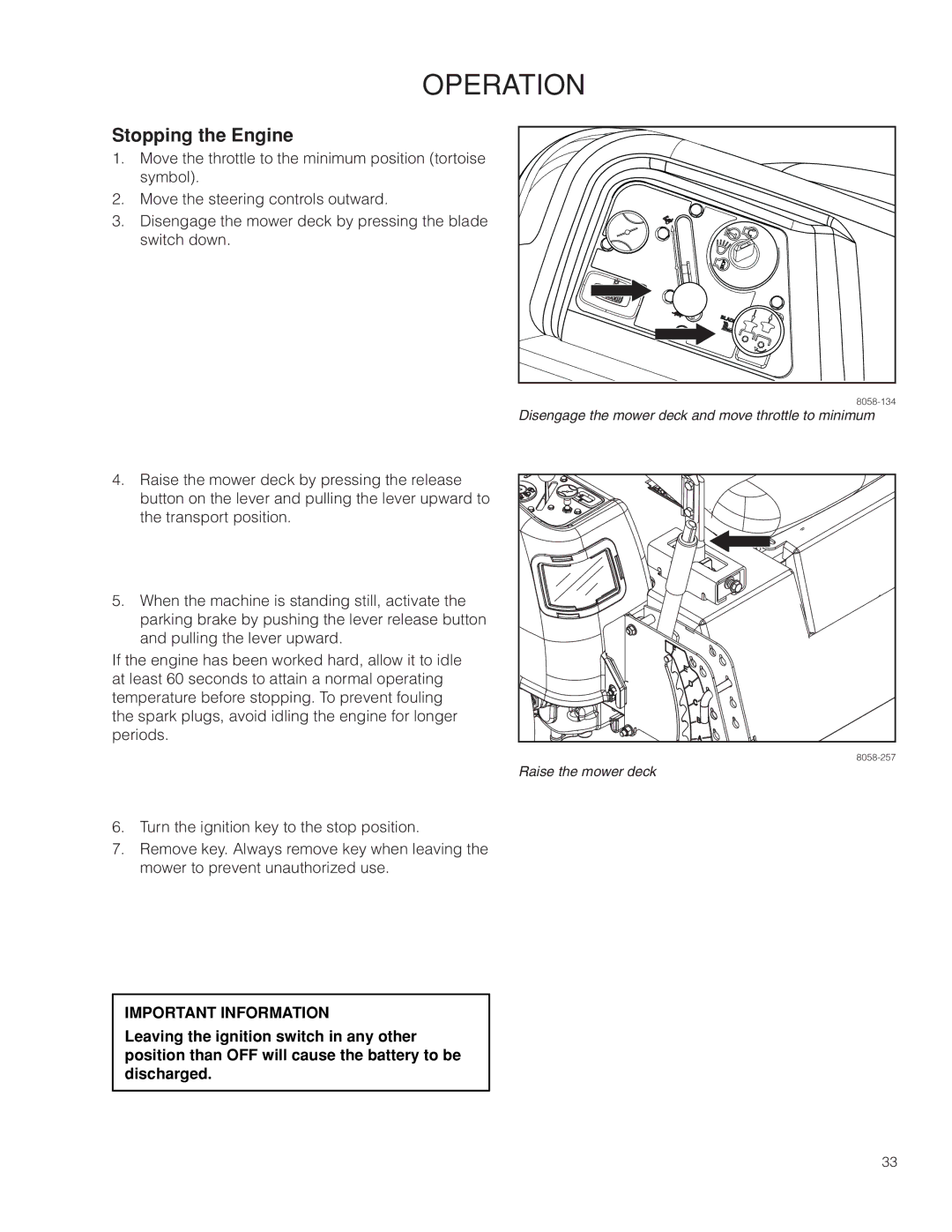 Husqvarna RZ46215, 967009803 warranty Stopping the Engine 