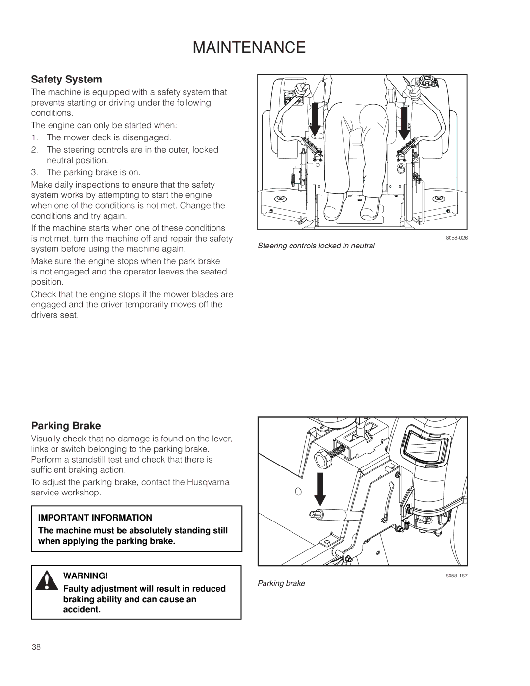 Husqvarna 967009803, RZ46215 warranty Safety System, Parking Brake 