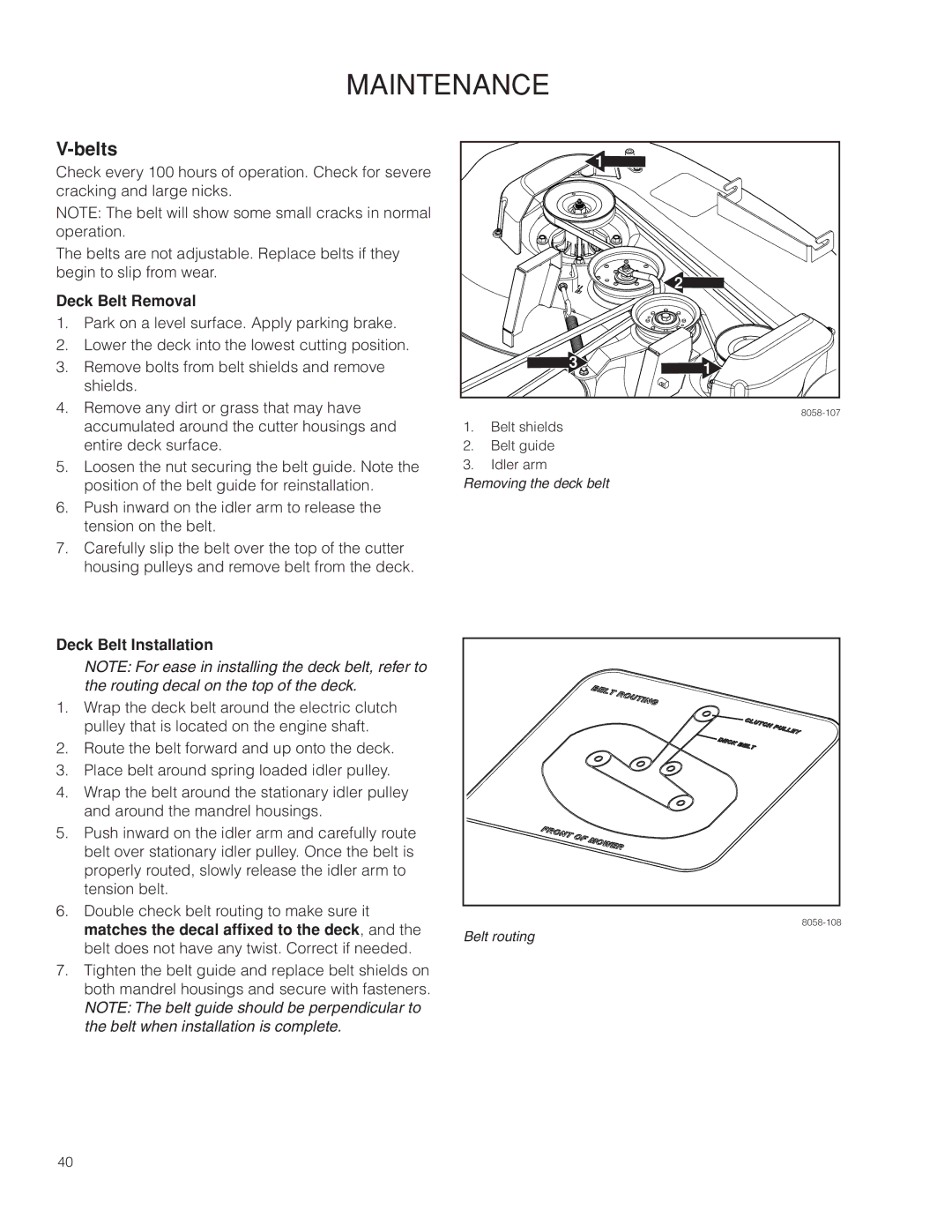 Husqvarna 967009803, RZ46215 warranty Belts, Deck Belt Removal, Deck Belt Installation 