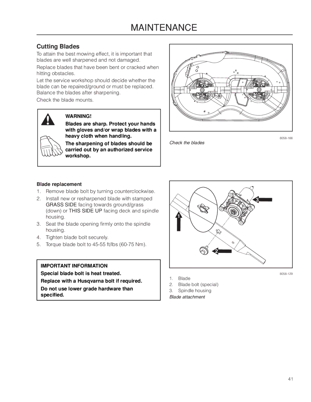 Husqvarna RZ46215, 967009803 warranty Cutting Blades 