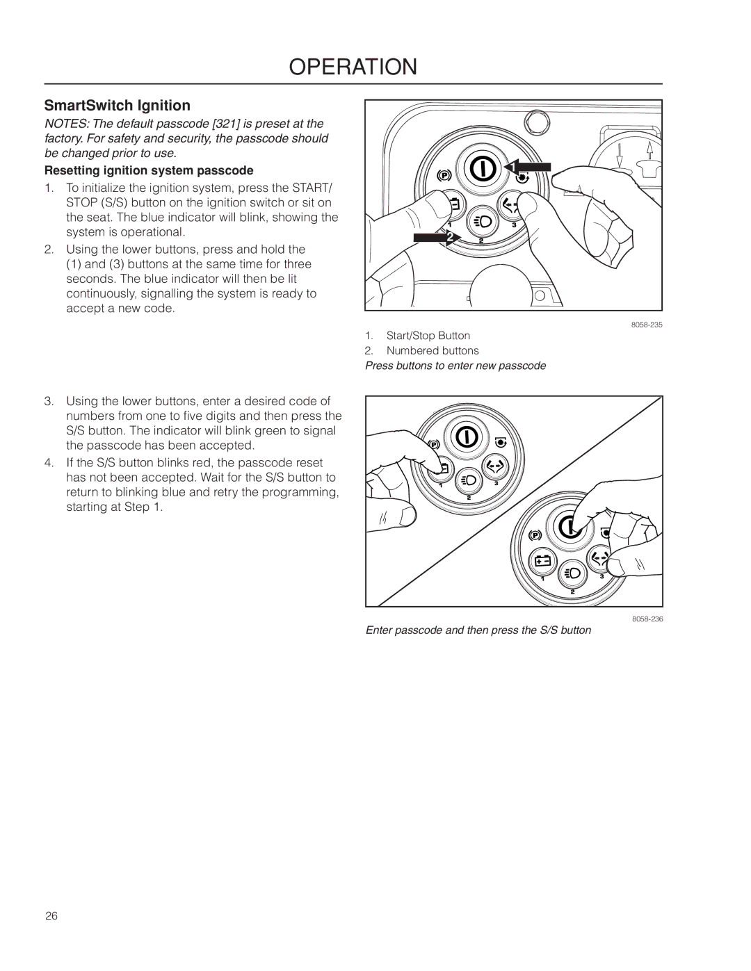 Husqvarna 967277601 warranty SmartSwitch Ignition, Resetting ignition system passcode 