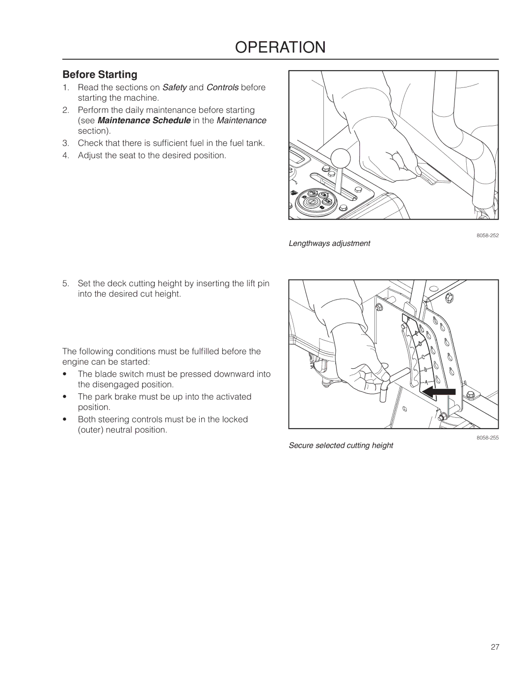 Husqvarna 967277601 warranty Before Starting 