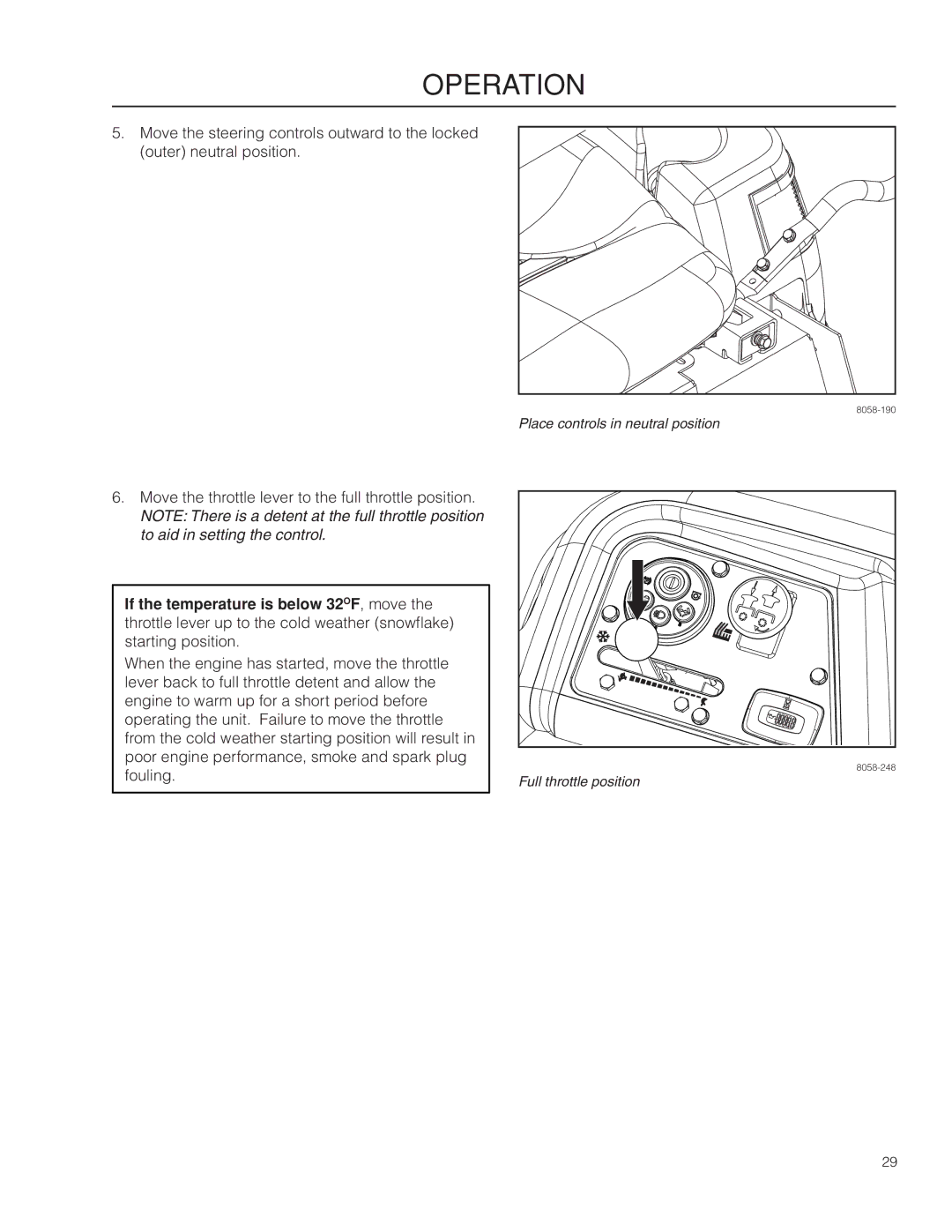 Husqvarna 967277601 warranty Place controls in neutral position Full throttle position 